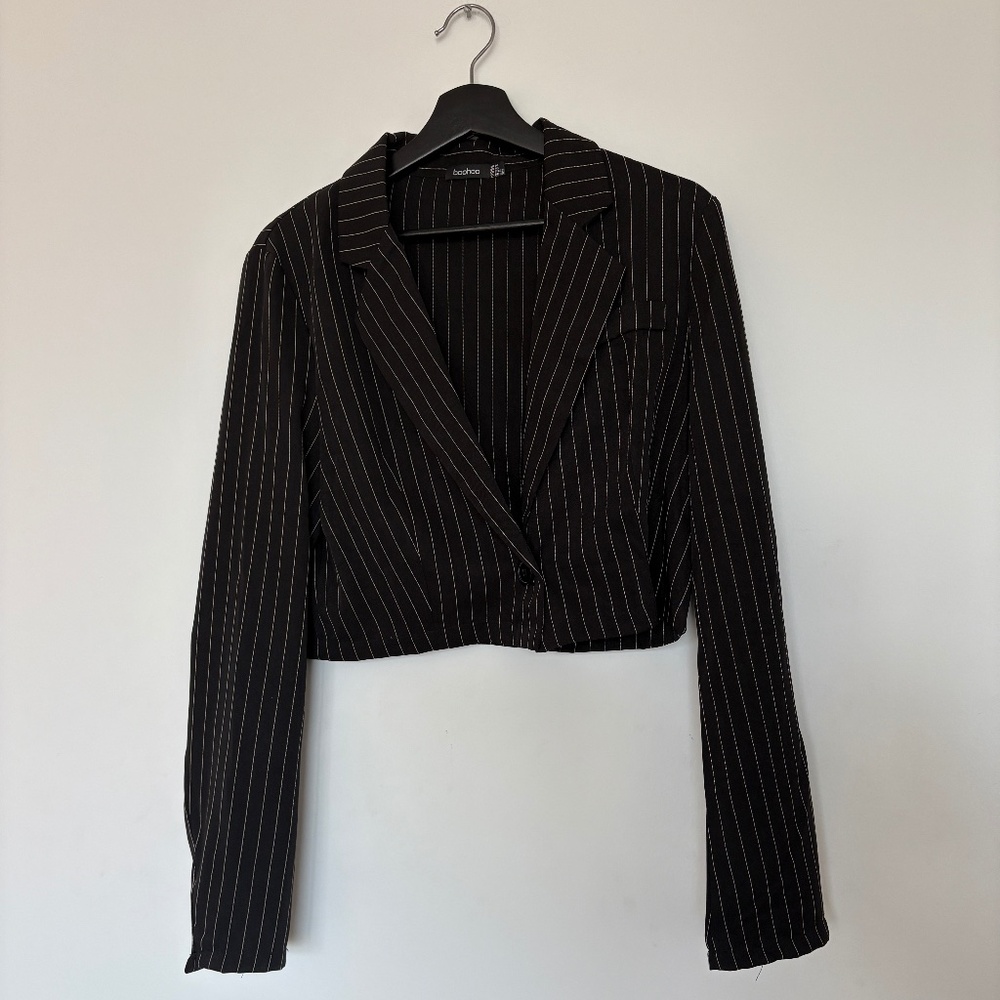 Black Pinstripe Cropped Blazer